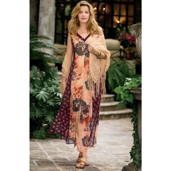 Soft Surroundings Multicolor Mystique Sleeveless Maxi Dress Buttons V Neck Small - Picture 1 of 8
